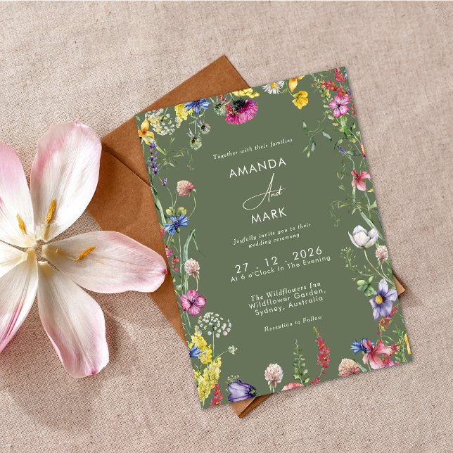Frühling Boho Chic Farbige Wildblumen-Hochzeit Einladung (Von Creator hochgeladen)