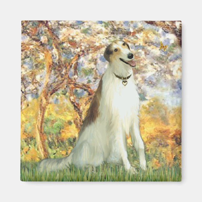 Frühling - Borzoi Magnet (Vorne)