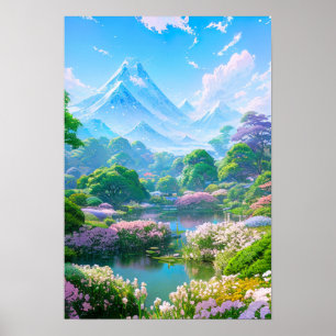Frühling durch den Teich der Blume Poster