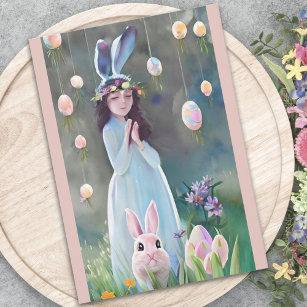 Frühling Equinox Bunny Ears Wildblumen & Eier Paga Feiertagskarte