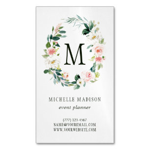 Frühling erröten BlumenKranz-Monogramm Magnetische Visitenkarte