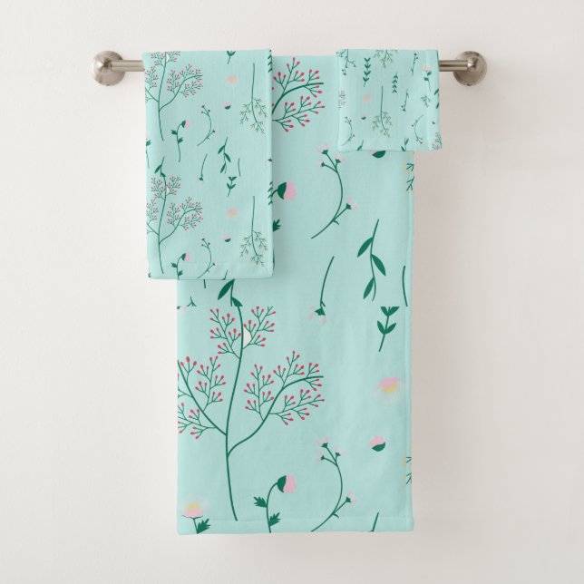 Frühling Florals auf blass blau Badhandtuch Set (Insitu)