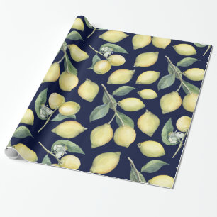 Frühling Frisch Aquarellgelbe Zitronenzweige Geschenkpapier