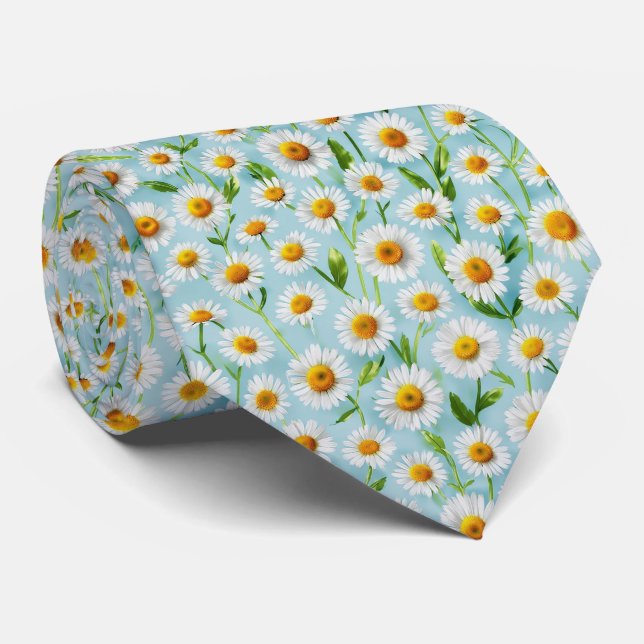 Frühling Gänseblümchen Mikro-Muster Krawatte (Gerollt)