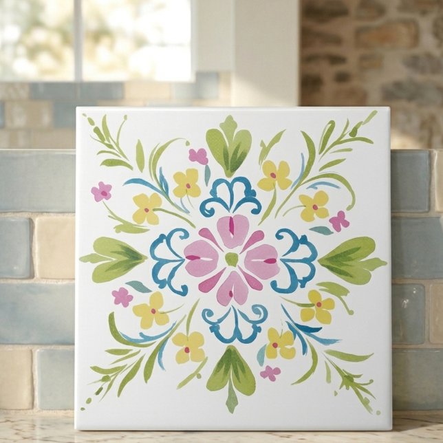 Frühling-Garten-Volkskunst-Blumendekor-Fliese Fliese (Spring Garden Folk Art Floral Decorative Tile
)
