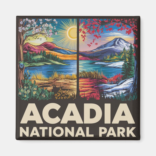 Frühling gegen Herbst Acadia Nationalpark Geschenk Magnet (Vorne)