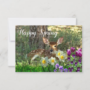 Frühling glücklich l Rehe und Tulpen Flachkarte Einladung
