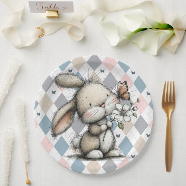 Frühling Hasenfigur Pappteller (Hochzeit)