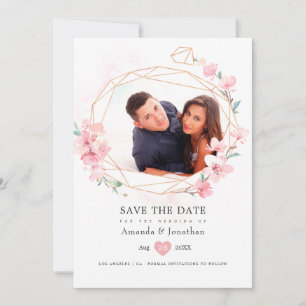 Frühling Hochzeitsfoto mit rosa Kirschblüten Save The Date