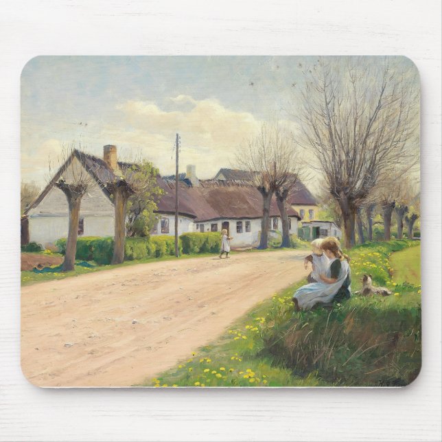 Frühling im Dorf mit Mädchen auf der Straße Mousepad (Vorne)