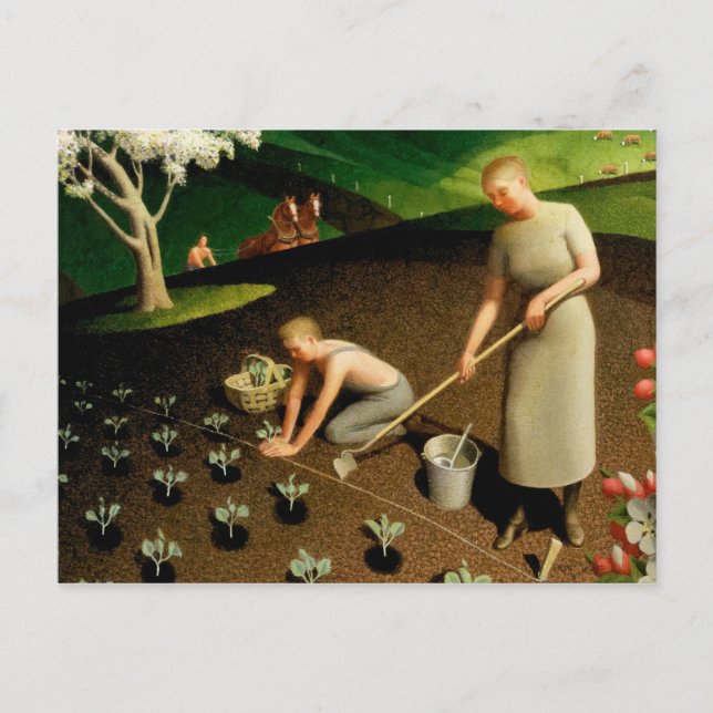 Frühling im Land, 1941 von Grant Wood Postkarte (Vorderseite)