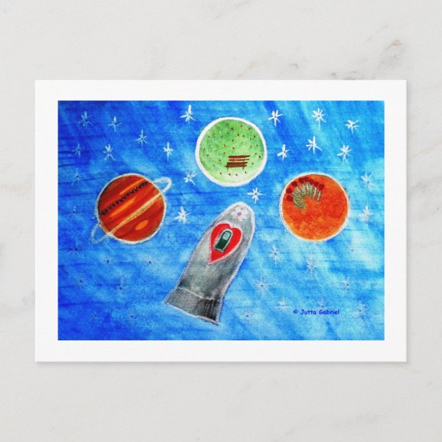 ...Frühling Im Weltraum...Kunst von Jutta Gabriel. Postkarte (Vorderseite)