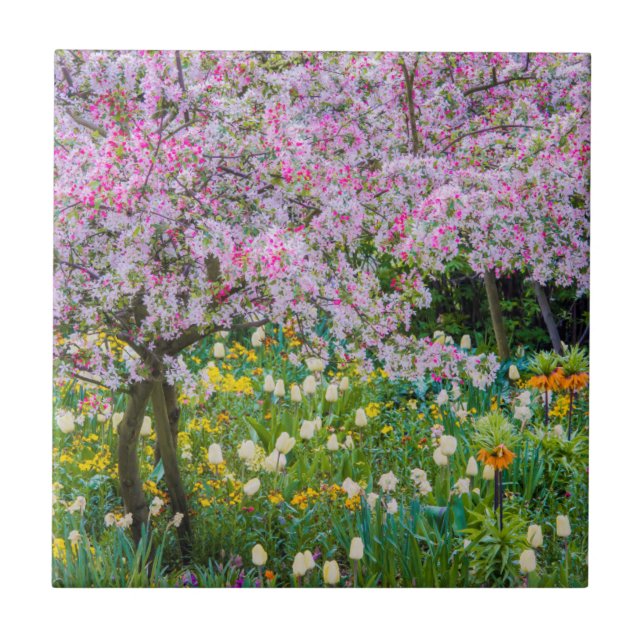Frühling in Claude Monets Garten Fliese (Vorderseite)