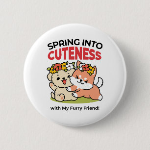 Frühling in Farbe - Adorable Hunde Illustration Button