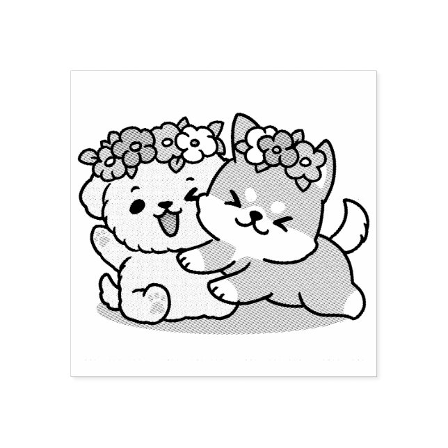 Frühling in Farbe - Adorable Hunde Illustration Gummistempel (Prägung)