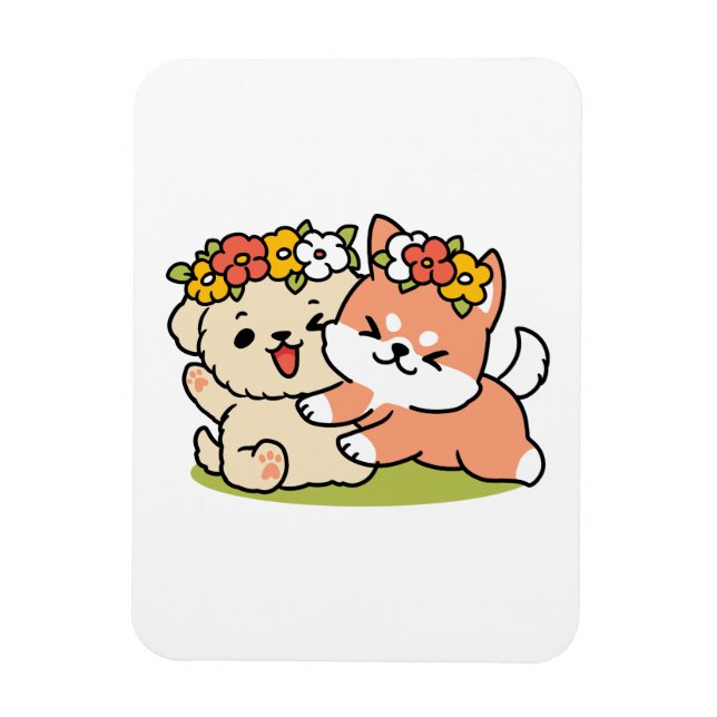 Frühling in Farbe - Adorable Hunde Illustration Magnet (Vertikal)