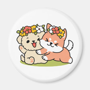 Frühling in Farbe - Adorable Hunde Illustration Magnet