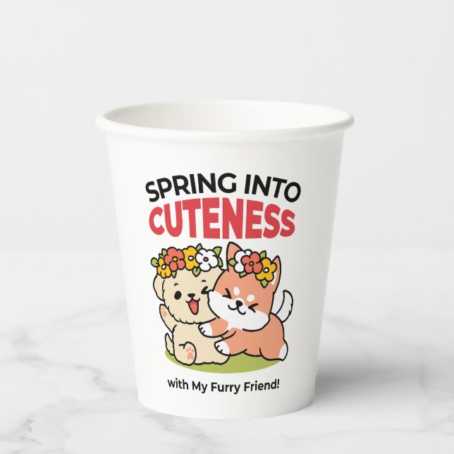 Frühling in Farbe - Adorable Hunde Illustration Pappbecher (Vorderseite)