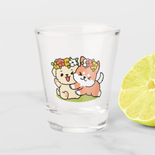 Frühling in Farbe - Adorable Hunde Illustration Schnapsglas