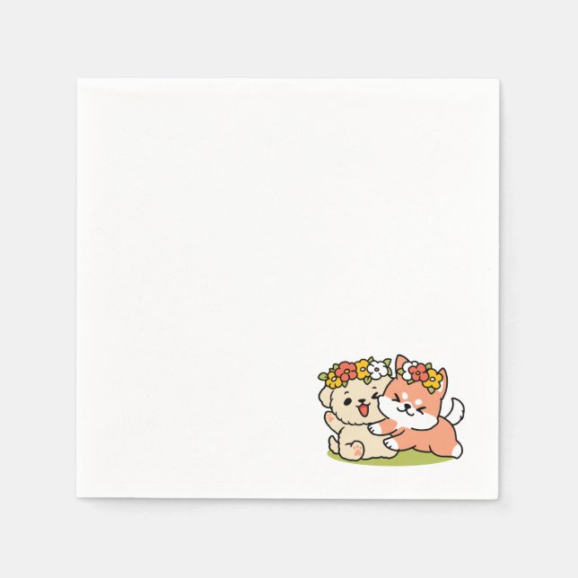 Frühling in Farbe - Adorable Hunde Illustration Serviette (Vorderseite)
