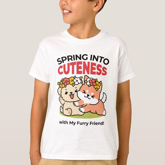 Frühling in Farbe - Adorable Hunde Illustration T-Shirt (Vorderseite)