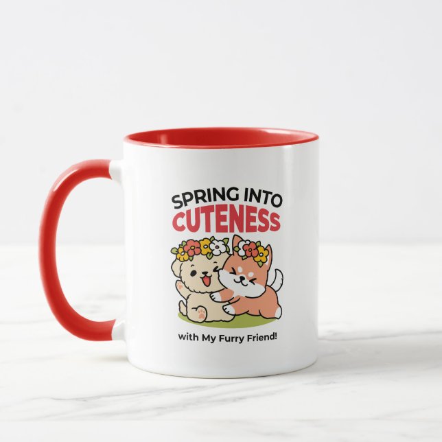 Frühling in Farbe - Adorable Hunde Illustration Tasse (Links)