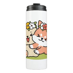 Frühling in Farbe - Adorable Hunde Illustration Thermosbecher