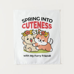 Frühling in Farbe - Adorable Hunde Illustration Wandteppich