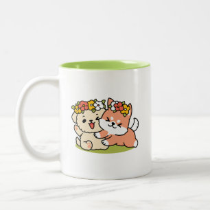 Frühling in Farbe - Adorable Hunde Illustration Zweifarbige Tasse