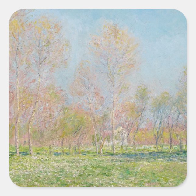 Frühling in Giverny (1890) Claude Monet Kunstgewer Quadratischer Aufkleber (Vorderseite)