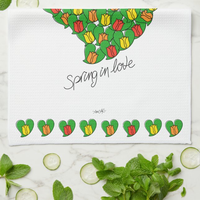 Frühling in Liebe-farbigen Tulpen (rot, gelb, oran Geschirrtuch (Gefaltet)