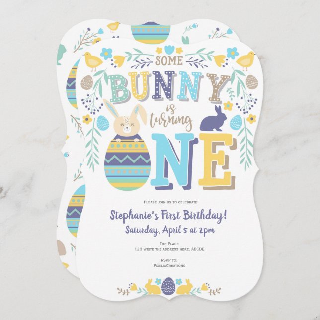 Frühling, Junge 1. Geburtstag, Ostern, Sonnenschei Einladung (Vorne/Hinten)