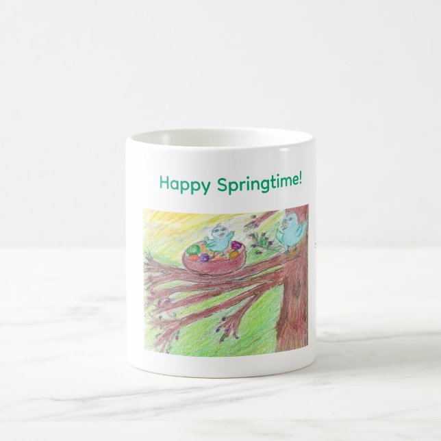Frühling Kaffeetasse mit Baby- und Muttervogel  (Mittel)