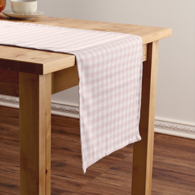 Frühling Klassischer Gingham | Sanftes Rosa Kurzer Tischläufer (Beispiel)