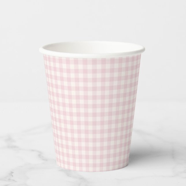 Frühling Klassischer Gingham | Sanftes Rosa Pappbecher (Vorderseite)