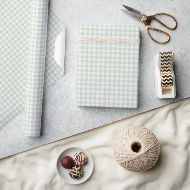Frühling Klassisches Gingham | Gedämpfter Salbei Geschenkpapier (Kunsthandwerk)