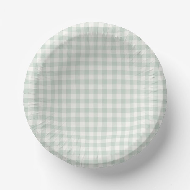 Frühling Klassisches Gingham | Gedämpftes Salbei Pappteller (Vorderseite)