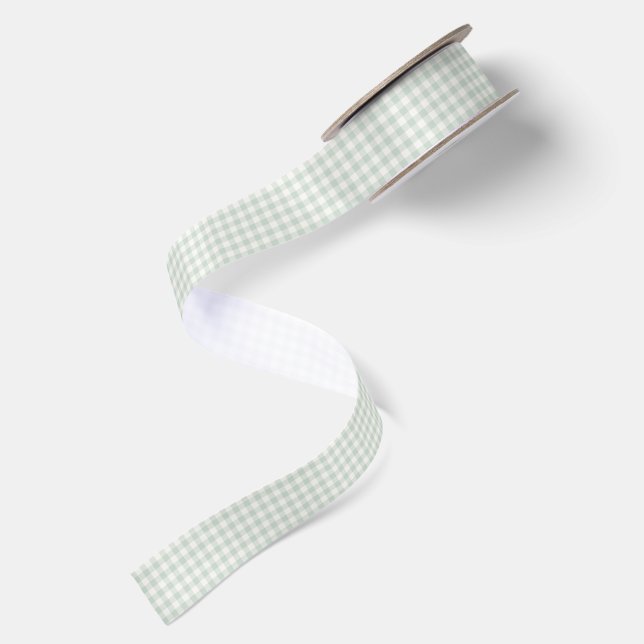 Frühling Klassisches Gingham | Gedämpftes Salbei Satinband (Rückseite)
