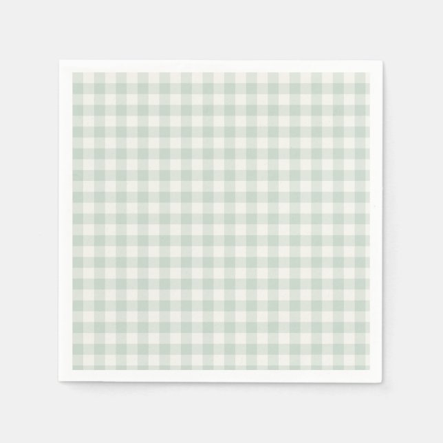 Frühling Klassisches Gingham | Gedämpftes Salbei Serviette (Vorderseite)