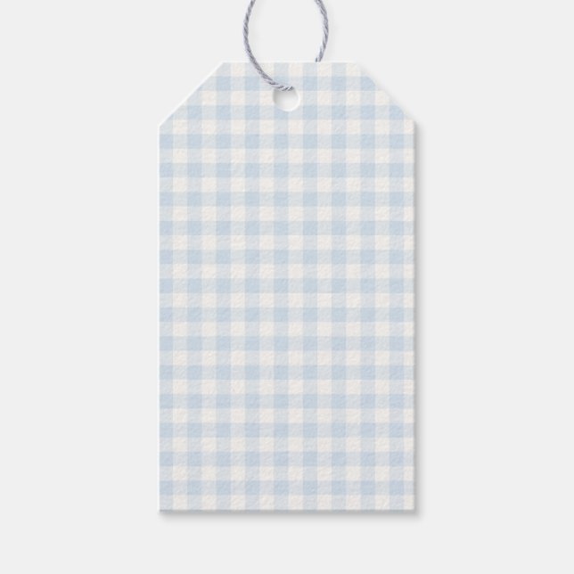 Frühling Klassisches Gingham | Puderblau Geschenkanhänger (Vorderseite)