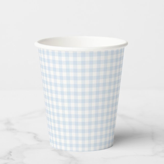 Frühling Klassisches Gingham | Puderblau Pappbecher (Vorderseite)
