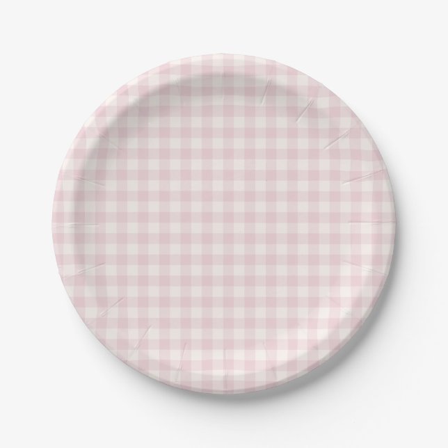 Frühling Klassisches Gingham | Sanftes Rosa Pappteller (Vorderseite)
