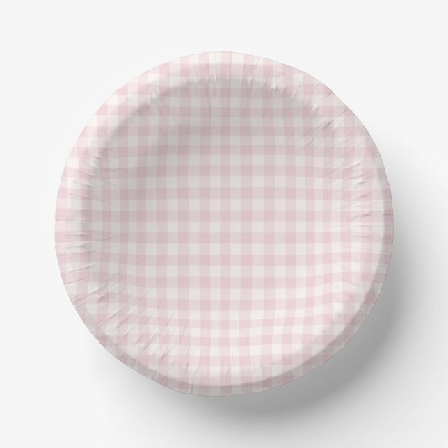 Frühling Klassisches Gingham | Sanftes Rosa Pappteller (Vorderseite)
