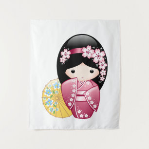 Frühling Kokeshi-Puppe - Süße japanische Geisha-Da Wandteppich