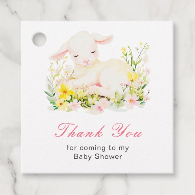 Frühling Lamm Baby Shower Geschenkanhänger (Vorderseite)