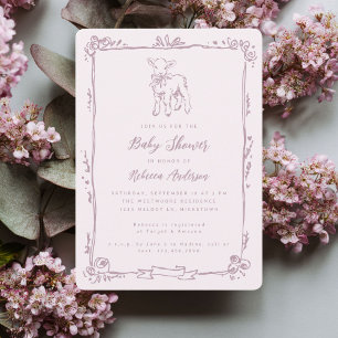 Frühling Lamm Süße Doodle Rosa Mädchen Baby-Party Einladung