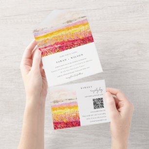 Frühling Land Blumenlandschaft Hochzeit QR Code All In One Einladung