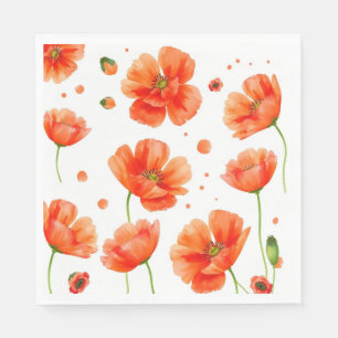 Frühling Lebendige Rote Orange Mohnblüte Verstreut Serviette