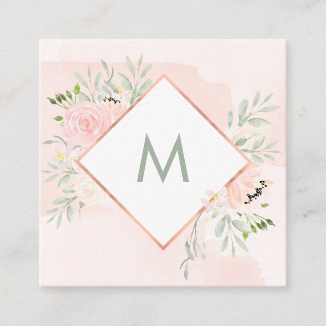 Frühling mit Blumen mit Aquarell-Wäsche des Quadratische Visitenkarte (Vorderseite)
