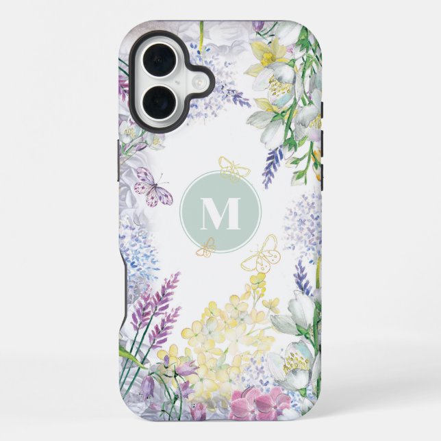 Frühling Monogramm mit Pastellblumen iPhone Hülle (Rückseite)